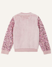 Sequin Sleeve Fur Bomber Jacket, Pink (PINK), large