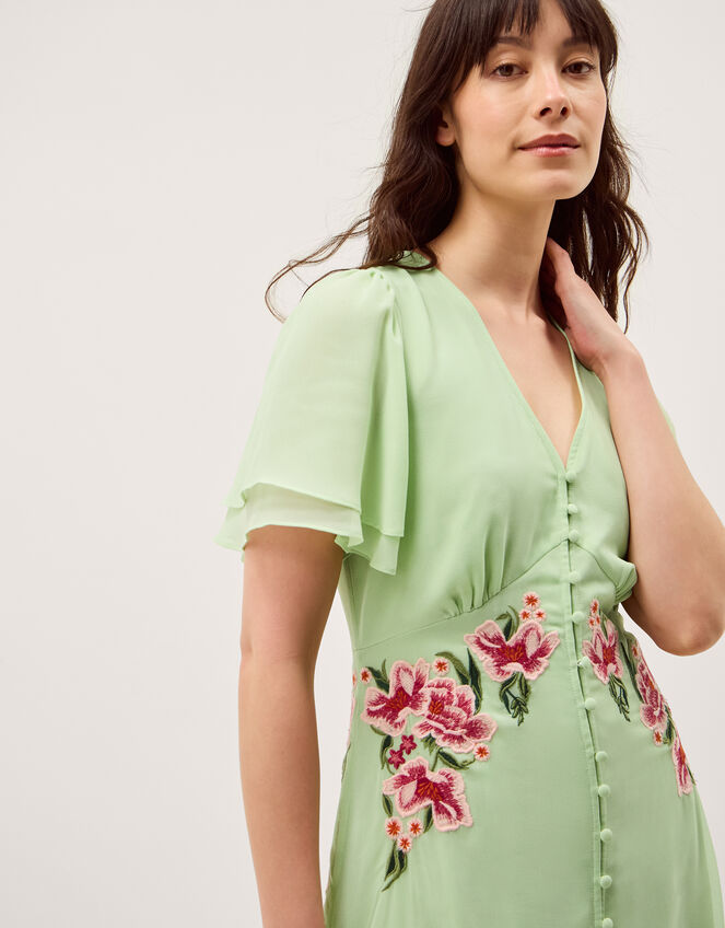 Coraline Floral Embroidered Midi Dress Green