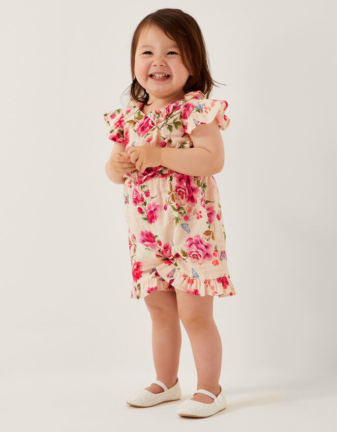 Baby Artisan Rose Print Romper, Ivory (IVORY), large