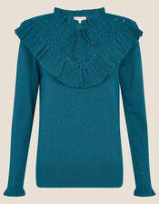 Ronnie Ruffle Lace-Up Jumper, Teal (TEAL), large