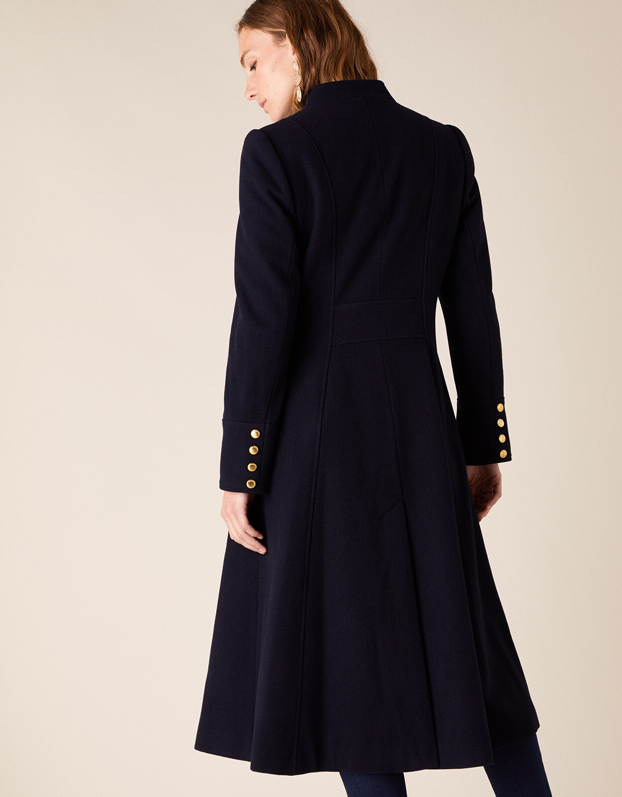 Rosaline Long Military Coat in Wool Blend Blue Women s Coats