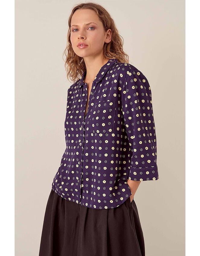 East Aimi Printed Shirt, Blue (NAVY), large