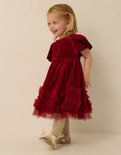 Baby Adelyn Rose Appliqu&eacute; Velvet Party Dress, Red (RED), large