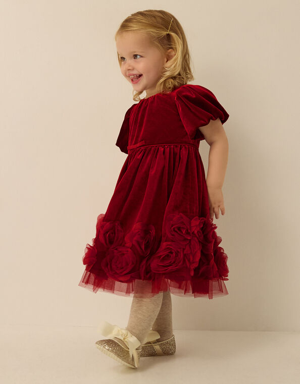Baby Adelyn Rose Appliqu&eacute; Velvet Party Dress, Red (RED), large