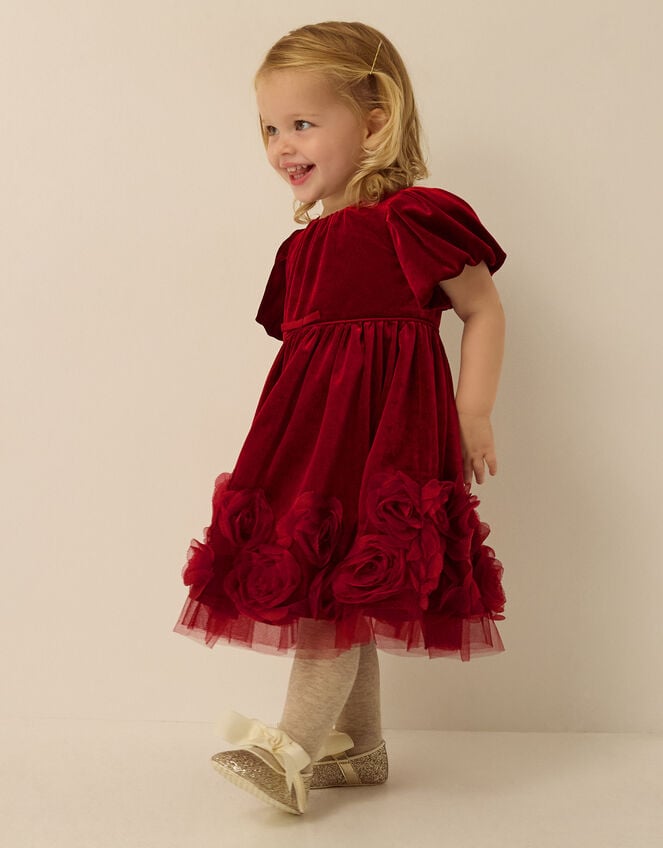 Baby Adelyn Rose Appliqu&eacute; Velvet Party Dress, Red (RED), large