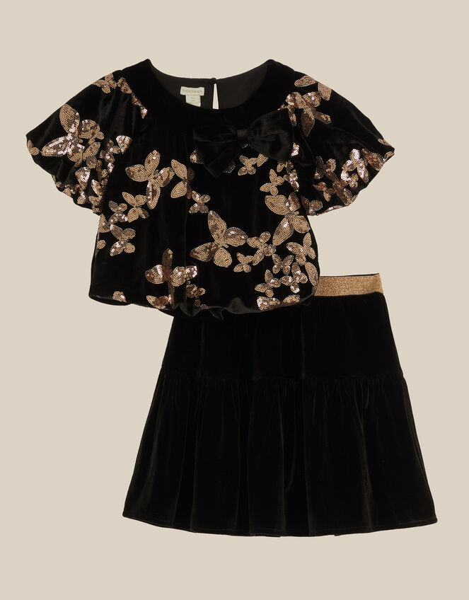 Sequin Butterfly Velvet Top & Skirt Set, Multi (MULTI), large