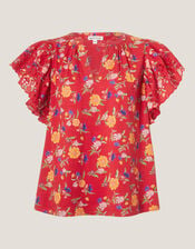 Libby Floral Print Jersey Top, Red (RED), large