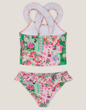 Patchwork Floral Frill Tankini Set, Green (GREEN), large