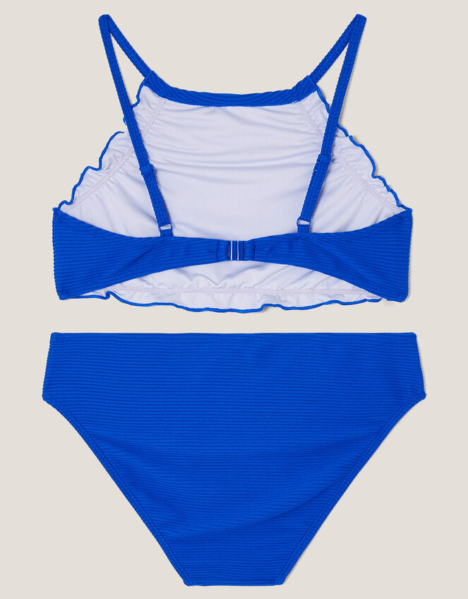 Ribbed Scallop Trim Bikini Set, Blue (BLUE), large