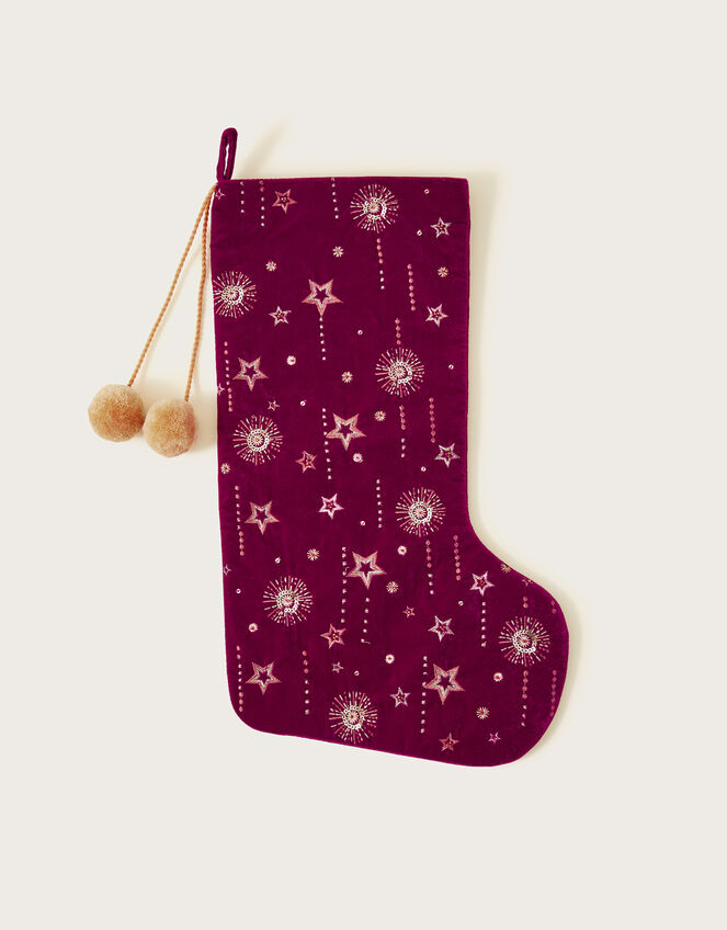 Embroidered Velvet Stocking, , large