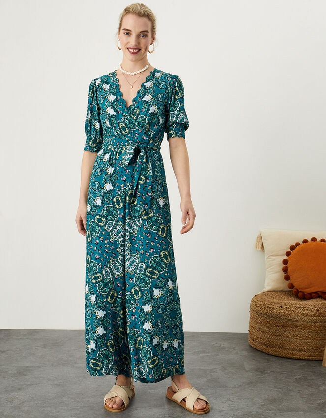 Scallop Print Jumpsuit Teal