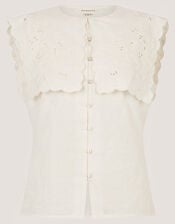 Lexi Sleeveless Embroidered Linen Blend Top, Ivory (IVORY), large