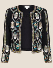 Embroidered Cropped Jacket with Organic Cotton , Black (BLACK), large
