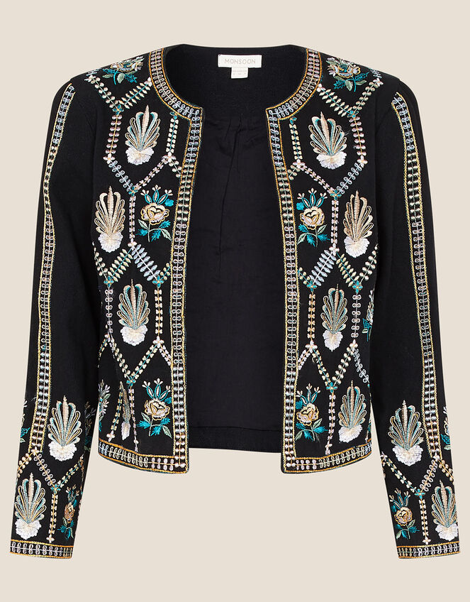 Embroidered Cropped Jacket with Organic Cotton , Black (BLACK), large