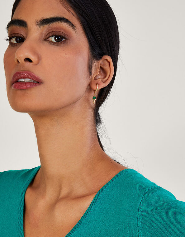 Feather Charm Huggie Hoops, , large