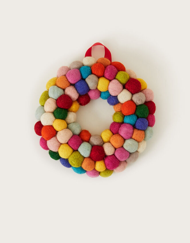 Handmade Christmas Felt Pom-Pom Wreath, , large