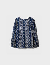 East Celine Printed Cotton Top, Blue (NAVY), large