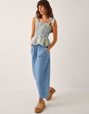 Lucille Floral Stripe Smocked Top, Blue (BLUE), large