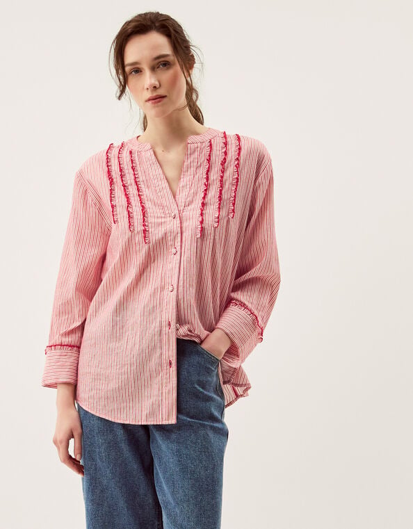 Ceres Frill Stripe Shirt, Red (RED), large