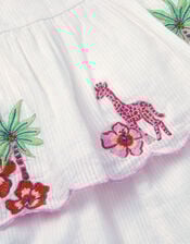 Baby Giraffe Embroidered Top & Shorts Set, Ivory (IVORY), large