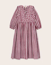 East Vika Hand-Woodblock Stripe Midi Dress, Red (BERRY), large
