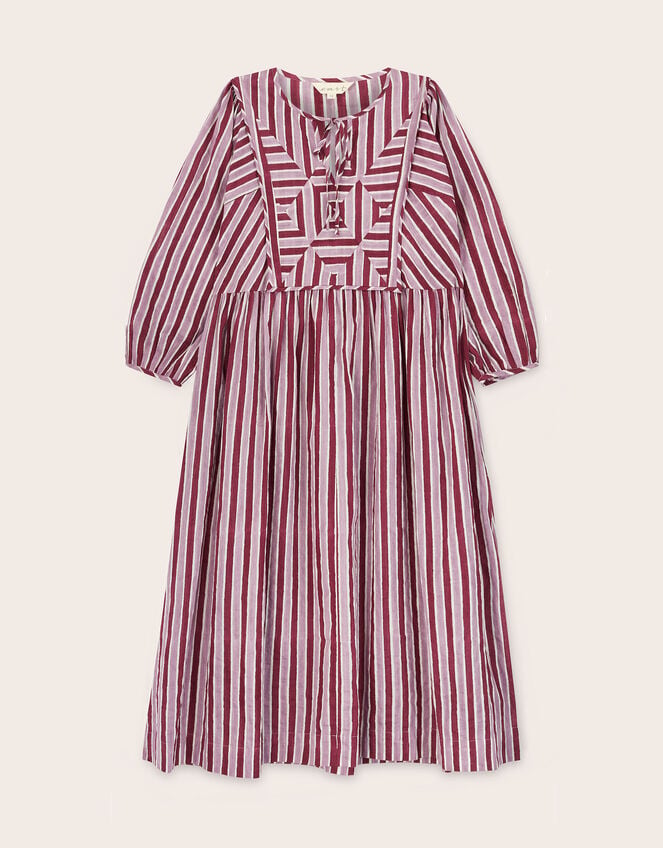East Vika Hand-Woodblock Stripe Midi Dress, Red (BERRY), large