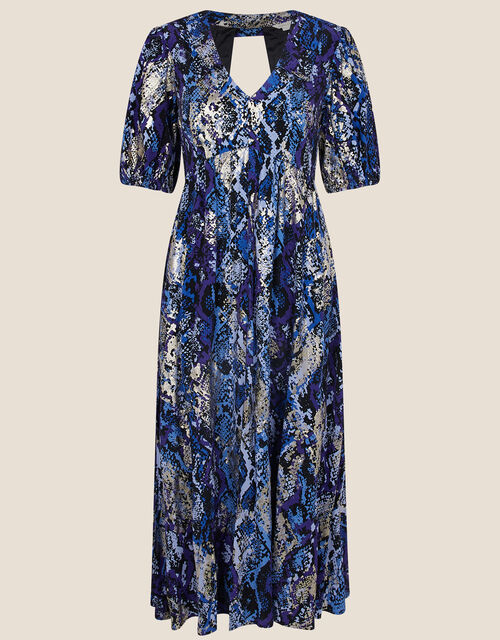 Nagini Snake Print Midi Dress, Blue (BLUE), large