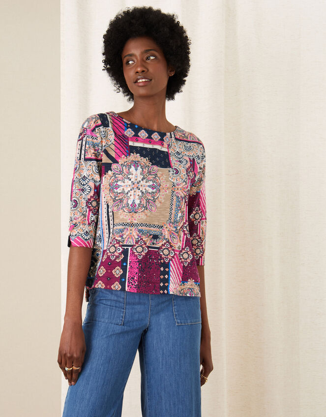 Patch Print Jersey Top, Pink (PINK), large