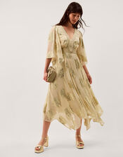 Lydia V-Neck Shimmer Jacquard Midi Dress, Cream (CREAM), large