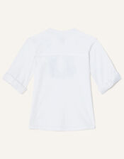 Kurta Embroidered Shirt in Pure Cotton, Blue (BLUE), large
