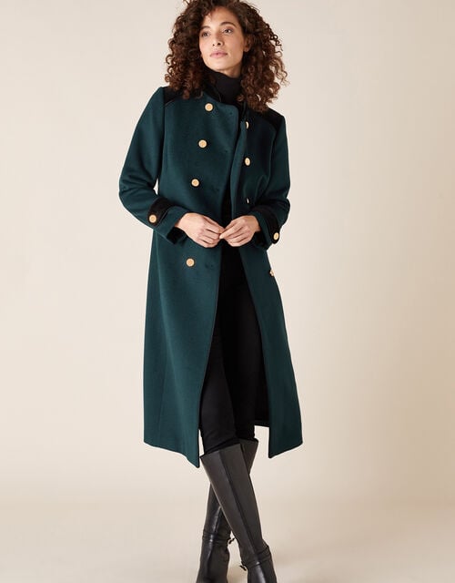 Maddie Military Coat in Wool Blend, Green (GREEN), large