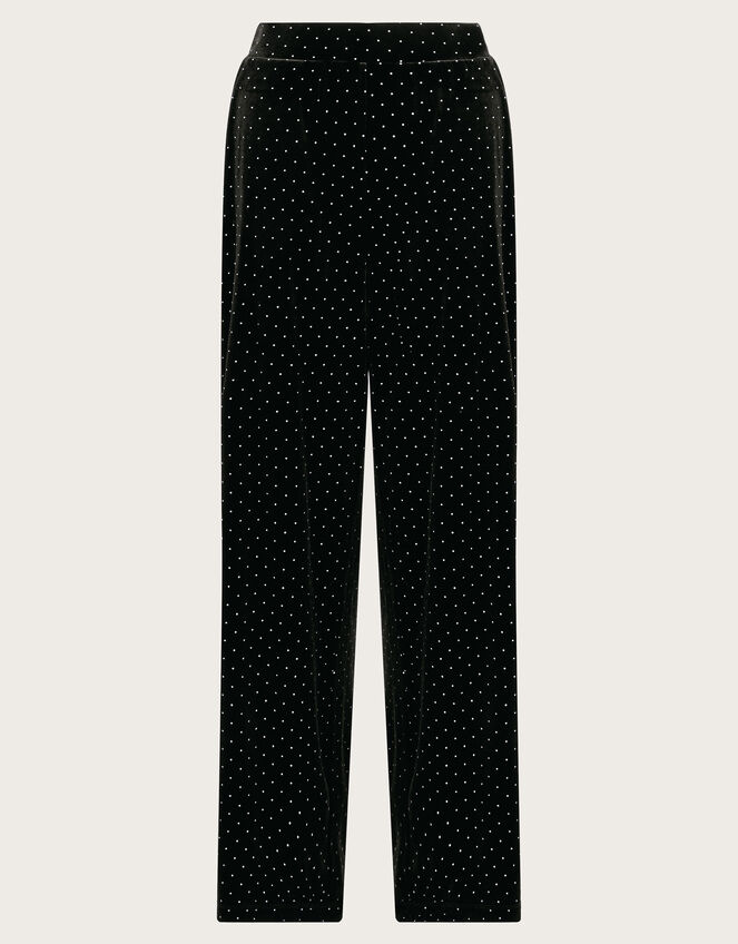 Nala Spot Velvet Wide Leg Trousers, Black (BLACK), large