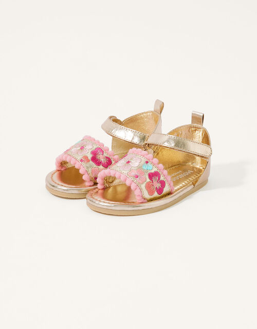 Baby Embroidered Sandals, Gold (GOLD), large