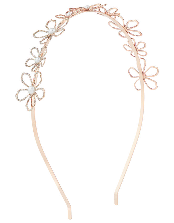 Zoey Glitter Flower Headband, , large