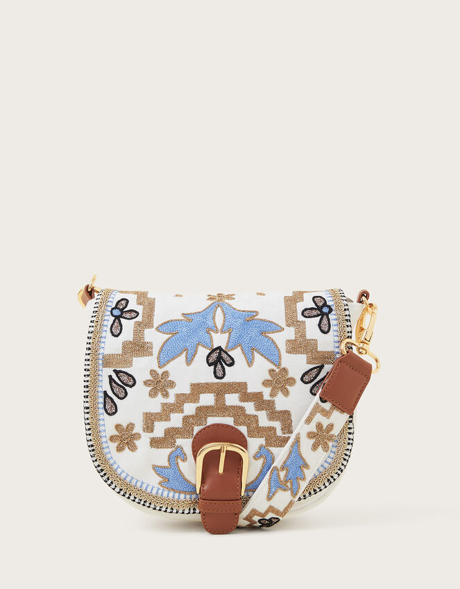 Metallic Embroidered Cross-Body Bag, , large