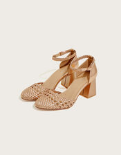 Wendy Woven Closed Toe Block Heel Sandals, Bronze (BRONZE), large