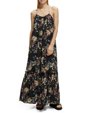 Scotch and Soda Print Tiered Maxi Dress Regular Length, Black (BLACK), large