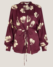 Roz Floral Wrap Top, Red (BURGUNDY), large