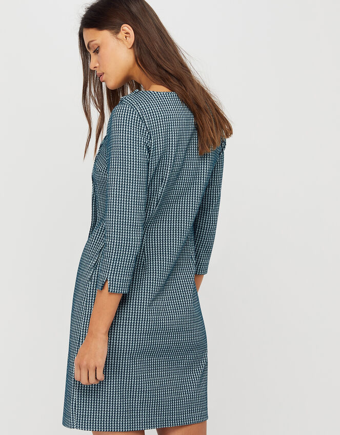 Henny Houndstooth Jacquard Dress, Teal (TEAL), large