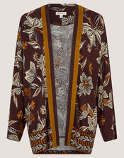 Esther Floral Linen Blend Jacket, Brown (CHOCOLATE), large