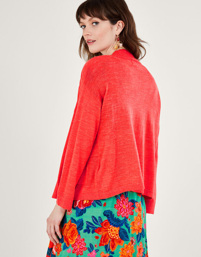 Pocket Cardigan in Linen Blend, Orange (CORAL), large