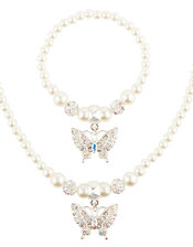 Butterfly Pearl Necklace and Bracelet Set, , large