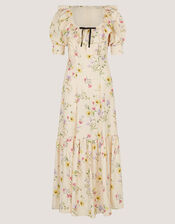 Sienna Frill Neck Floral Midi Dress, Ivory (IVORY), large