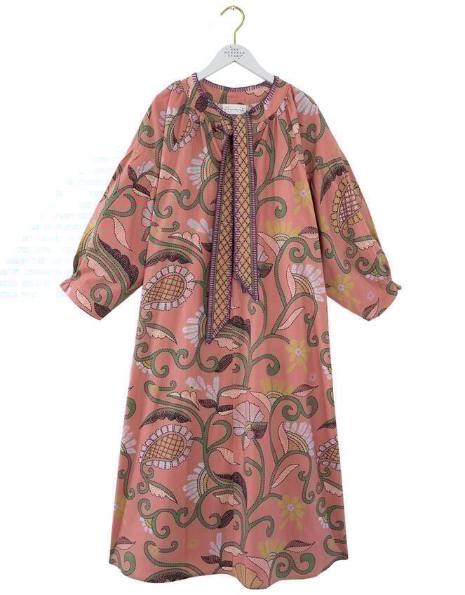 One Hundred Stars Giant Kantha Pussybow Midi Dress, , large