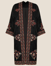 Embroidered Velvet Kimono, Black (BLACK), large