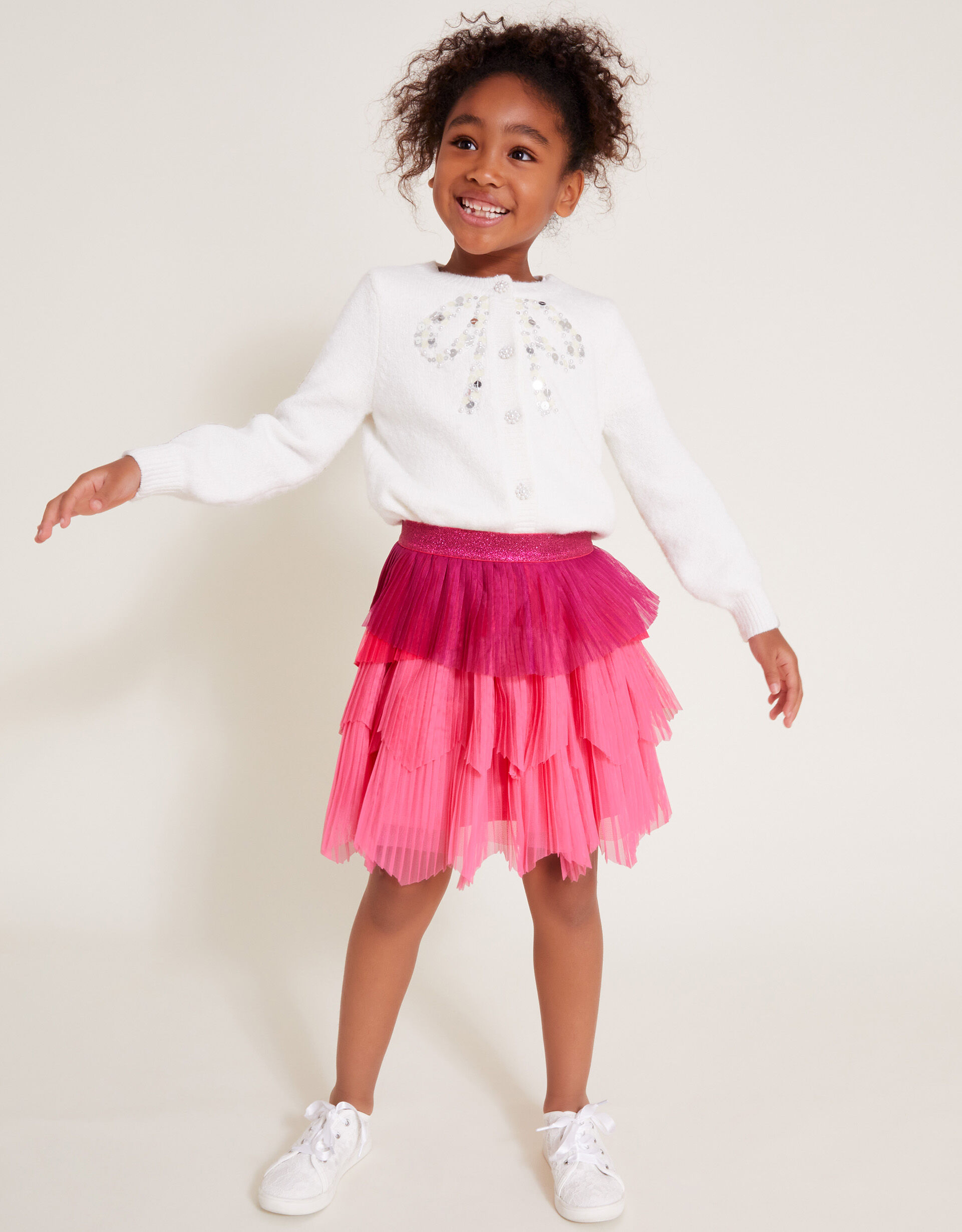 Tier Pleated Mesh Skirt Pink