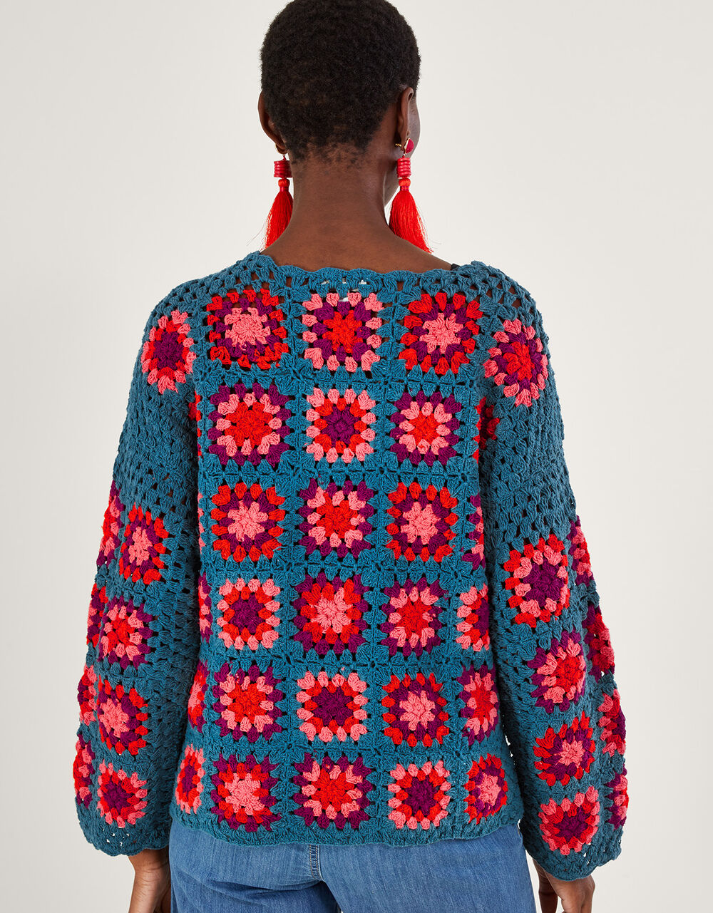 Hand Crochet Jumper Blue Knitwear Monsoon UK.