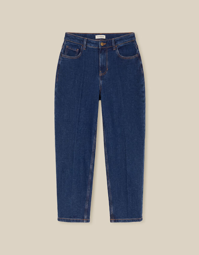Asha High Waisted Barrel Jeans, Blue (DARK BLUE), large