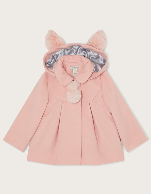 Baby Novelty Ear Hooded Pom-Pom Coat, Pink (PALE PINK), large