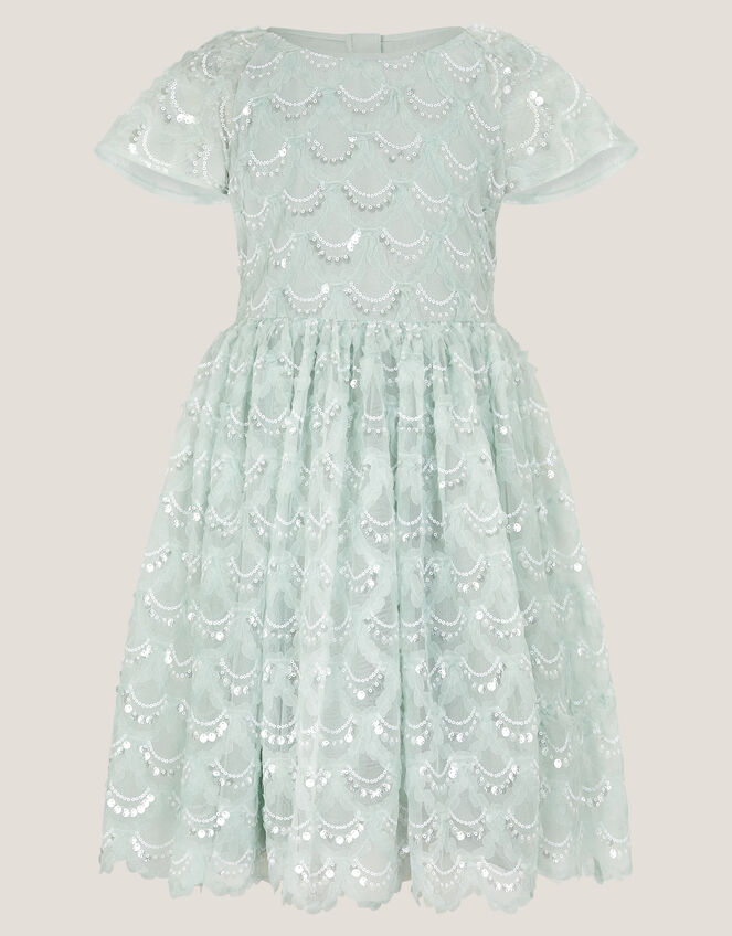 Carly Sparkle Scallop Ruffle Party Dress, Teal (TEAL), large